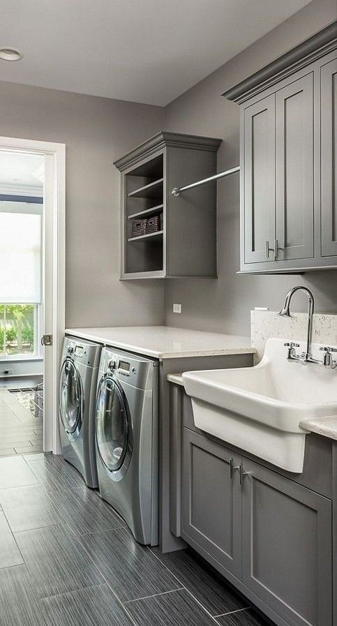Washer, Dryer Side by Side and Utility Sink | Laundry room .