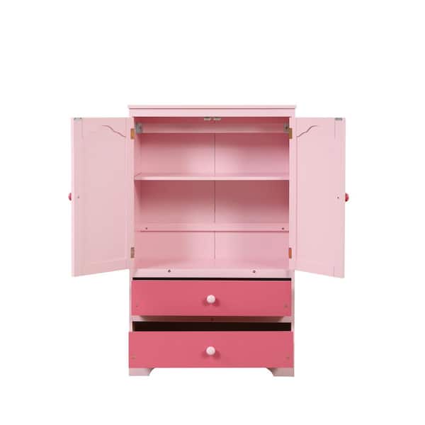 Tidoin Pink Kid Armoire with 2-Drawers and 2-Doors 51 in. H X 31.3 .