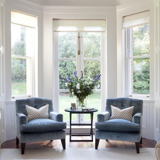 love this pair of chairs set in the bay window. so cozy | Summer .