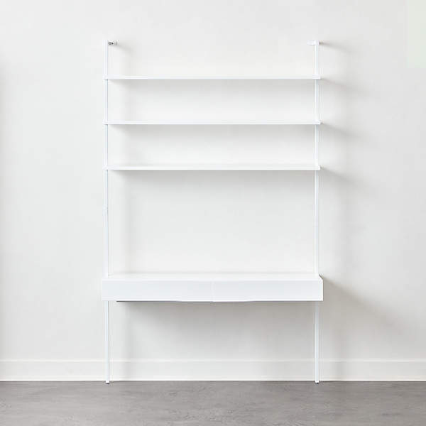 Stairway Modern 2-Drawer White Wall Mount Desk with Shelves 96'' + .