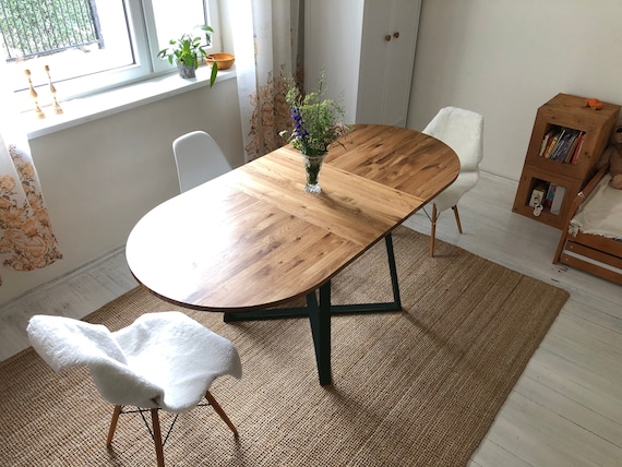 Extendable Oak Black / White Oval Table Oval Extendable Table - Et