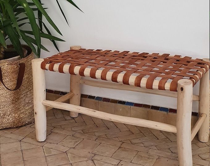 Wooden Moroccan Bar Stool. Wooden Bench for the Bar Rattan | Etsy .