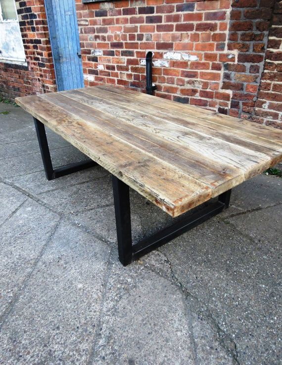Reclaimed Industrial Chic 10-12 Seater Solid Wood and Metal Dining .