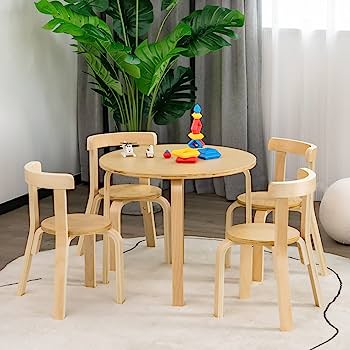 Amazon.com: Costzon Kids Table and Chair Set, 5-Piece Wooden .
