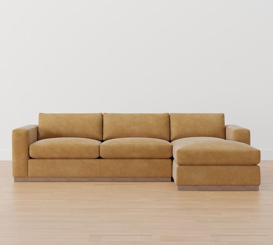 Carmel Square Wide Arm Leather Sofa Chaise Sectional with Wood .