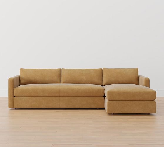 Carmel Square Slim Arm Leather Sofa Chaise Sectional | Pottery Ba