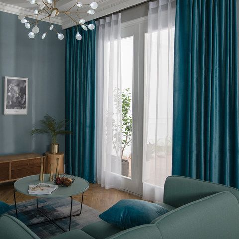 Velvet Microfiber Teal Blue Curtain 2 | Curtains living room, Blue .