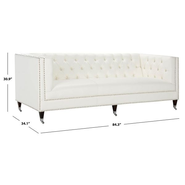 Miller Tufted Leather Sofa Nobility White by Safavieh | Tufted .
