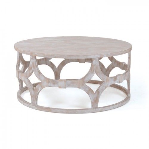 Round Whitewashed Wood Coffee Table | Round wood coffee table .