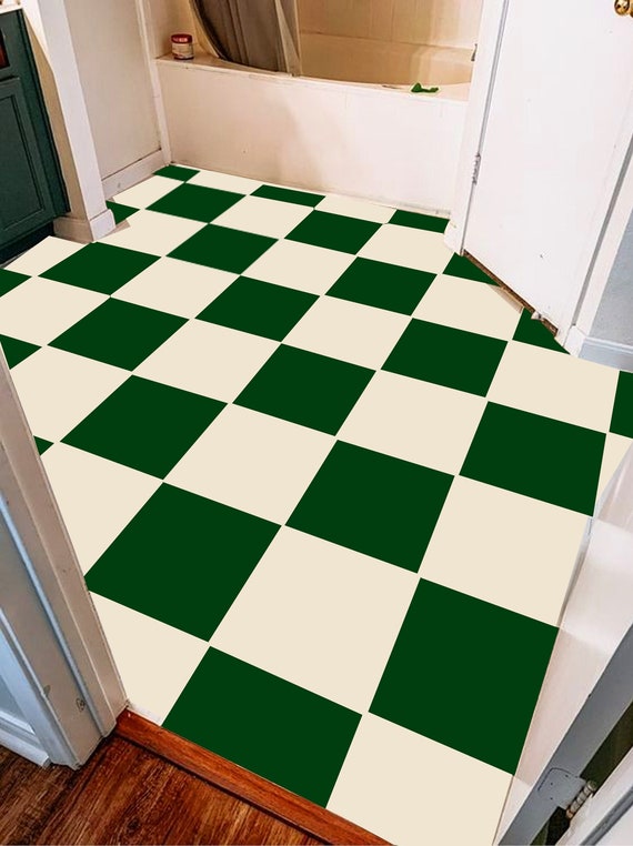 Moss Green & off White Checker Tile Wall Stair Floor Self - Et