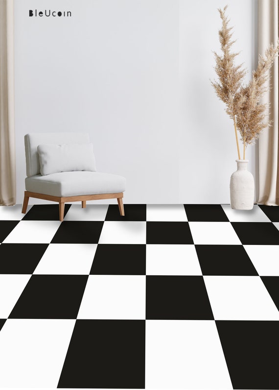 Black & White Checker Solid Tile Wall Stair Floor Self - Et