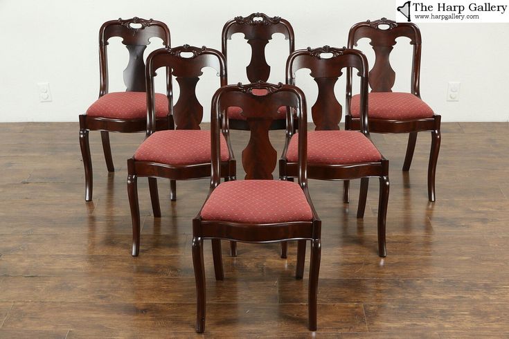 Set of 6 Empire Antique Carved Mahogany Dining Chairs, New .