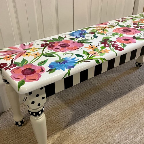 Whimsical Painted Bench Furniture Whimsical Painted Bench - Etsy .