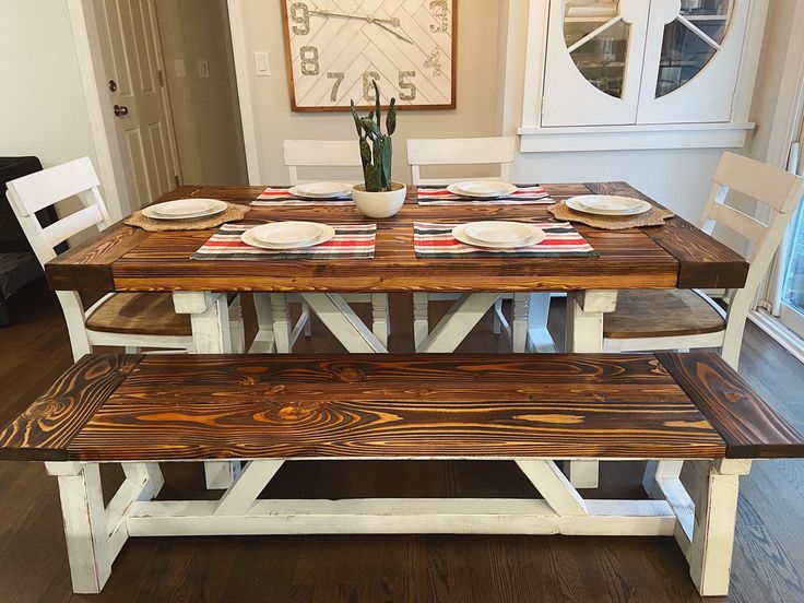 3” Thick Custom Farmhouse Table with A-Frame Base and Matching .