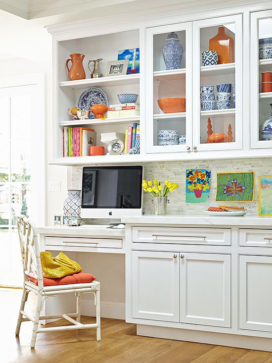 Add Color to White | Clever kitchen storage, Kitchen desks .
