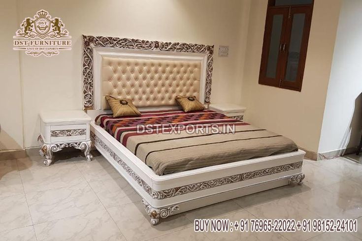 Buy Teak Wood Modern Bed in White Finish | Wooden sofa set, Modern .