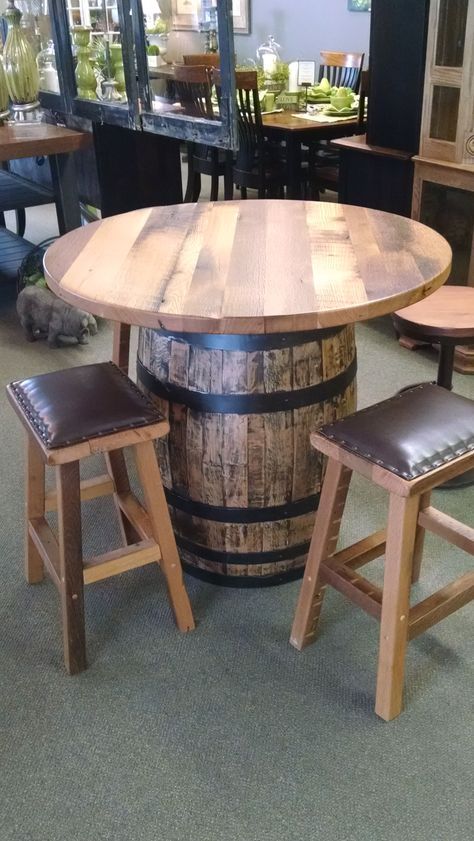 Custom Made Barrel Pub Table | Barrel table diy, Wine barrel decor .