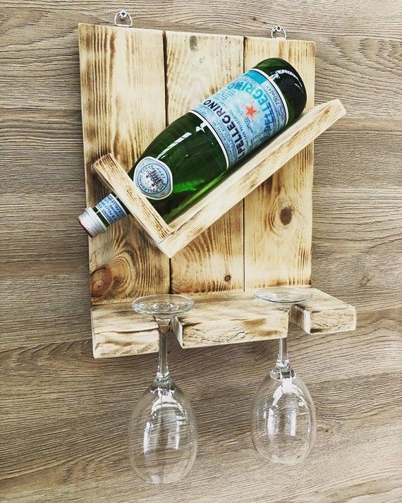 Wall Mounted Gin Bar Wine Rack Mini Bar Drink Rack - Etsy | Wood .