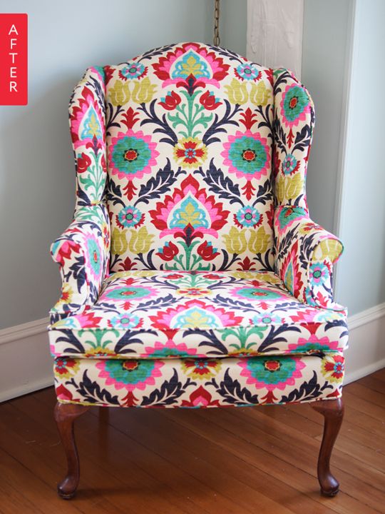 Before & After: Wingback Chair Gets a Wild Waverly Print | Diy .