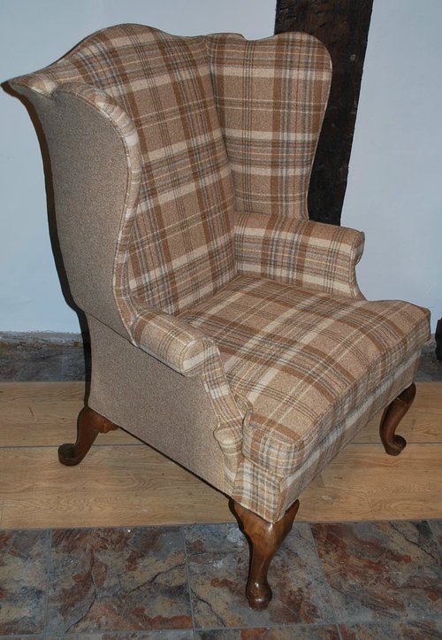 Tartan Wing Chair | Chair, Red dining chairs, Recovering chai