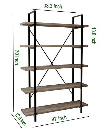 45MinST 5-Tier Vintage Industrial Style Bookcase/Metal and Wood .