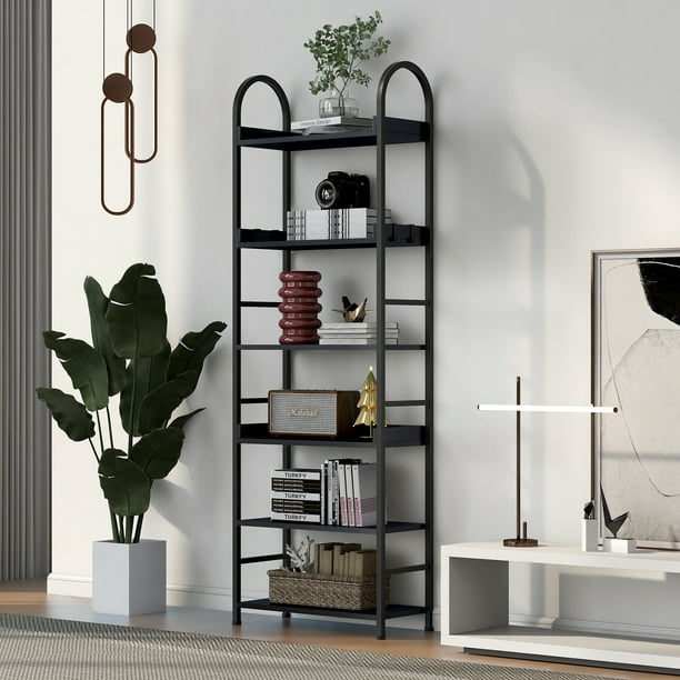 Tall Bookshelf with Adjustable Foot Pads 70.8 Inch Black Bookcase .