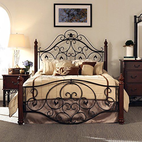 Queen Size Antique Style Wood Metal Wrought Iron Look Rustic .