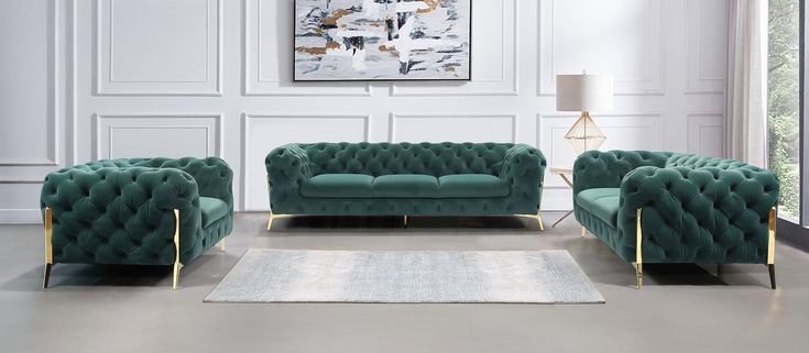 Divani Casa Sheila - Modern Emerald Green Fabric Sofa Set | Green .