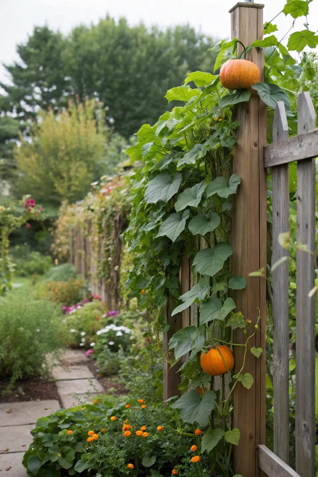 Fences: transforming boundaries into vertical pumpkin gardens.