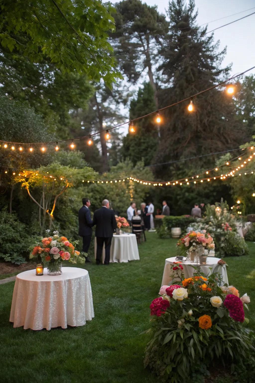 An elegant garden soirée with floral charm.