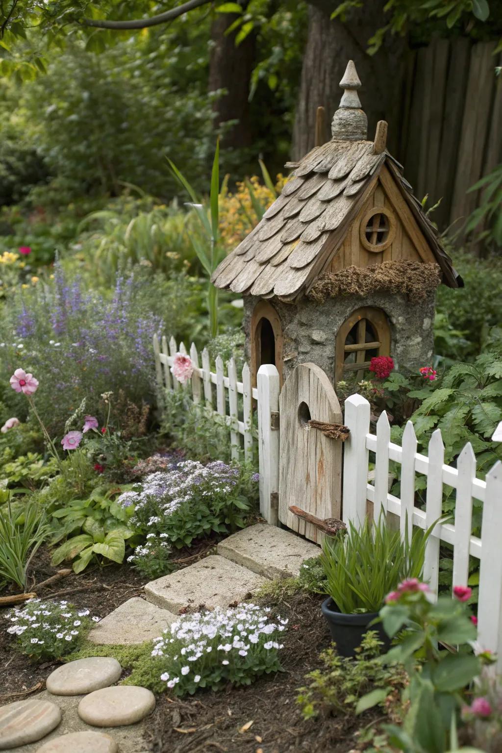 Tiny fences and gates create charming boundaries for gnome homes.