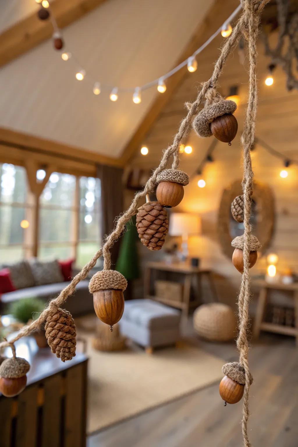 A woodland garland with acorns and nuts.