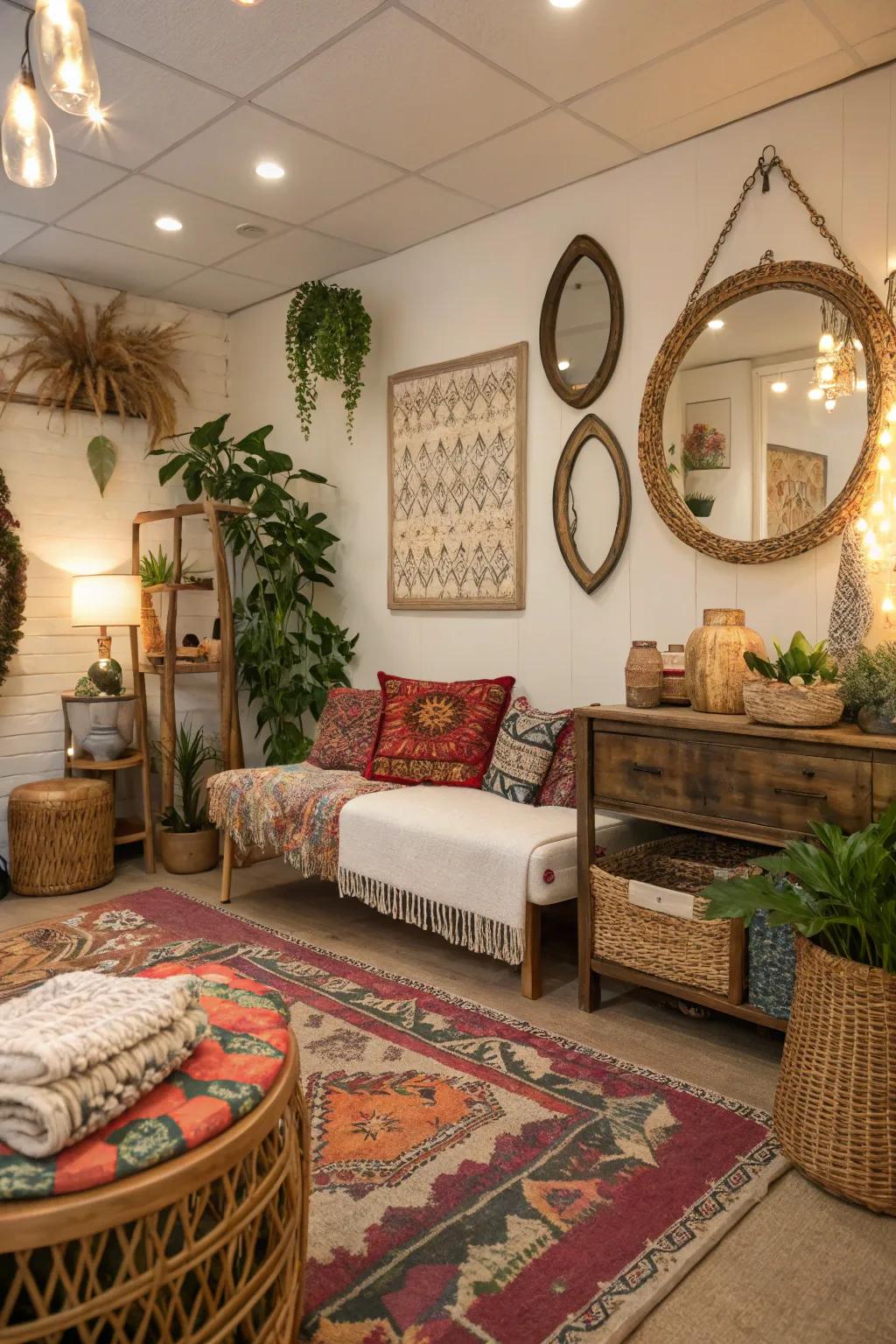 Vintage finds add nostalgic charm to a boho spa.