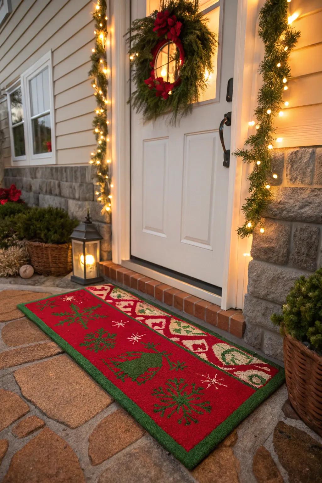 Traditional red and green doormat for a classic Christmas look