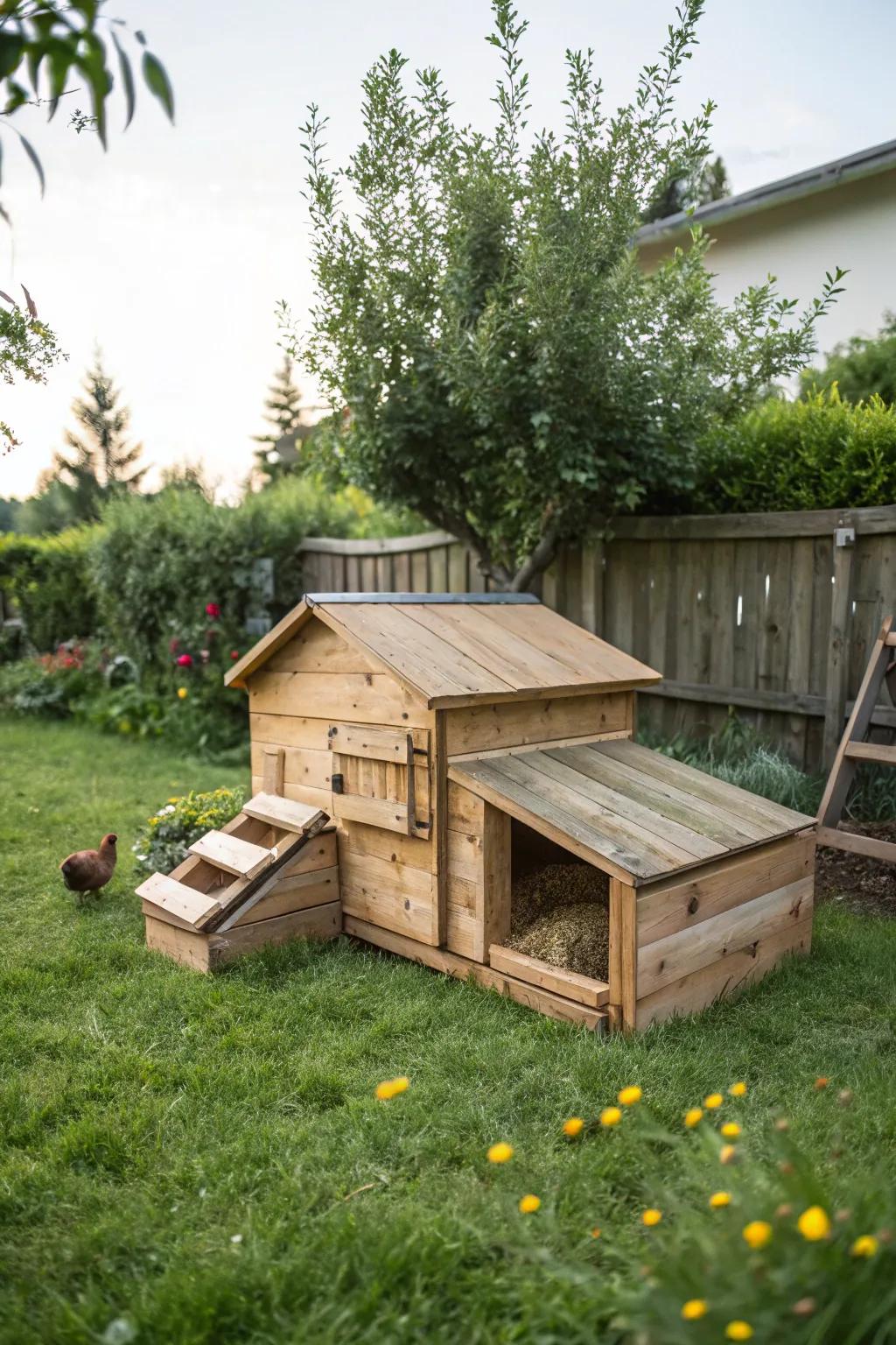 A rustic wooden brooder crafted from reclaimed materials.