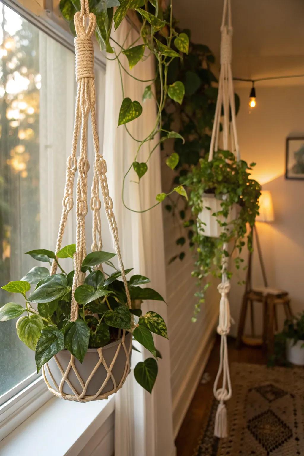 Macrame hangers bring warmth to any room.