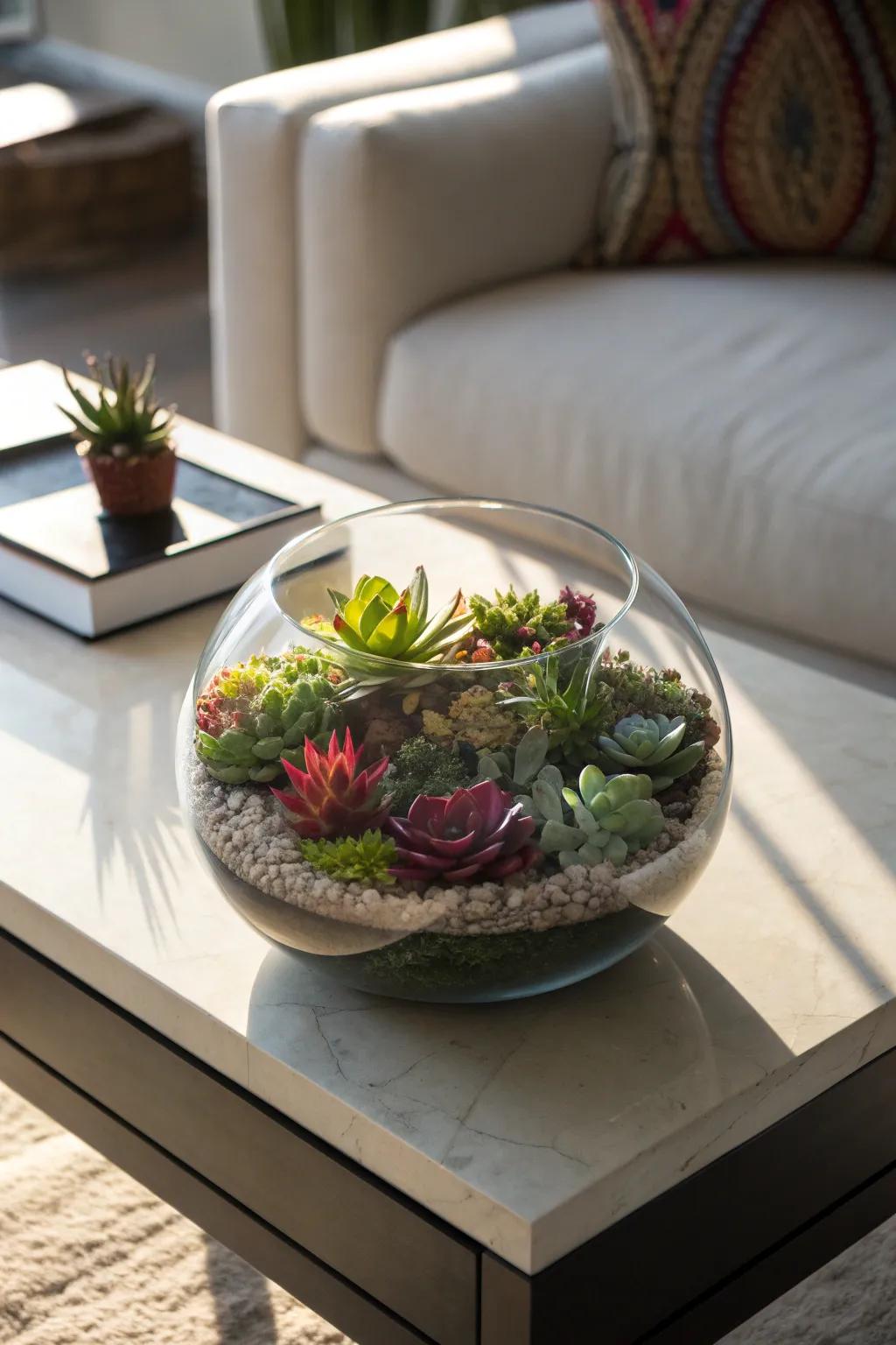 Terrariums offer a clear view of succulent beauty.