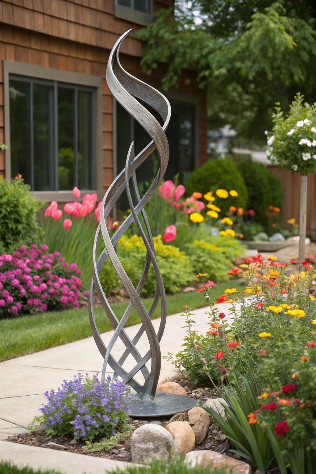 Abstract metal figures bring a modern and artistic touch to your front yard.