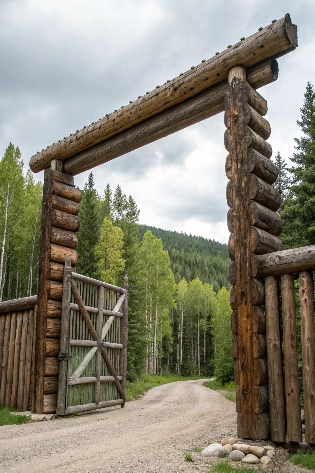 A grand log gate that makes an unforgettable first impression.