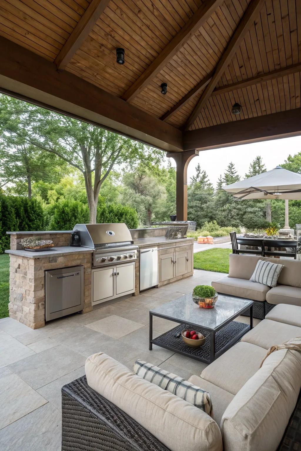 A covered lounge area extends usability and comfort.