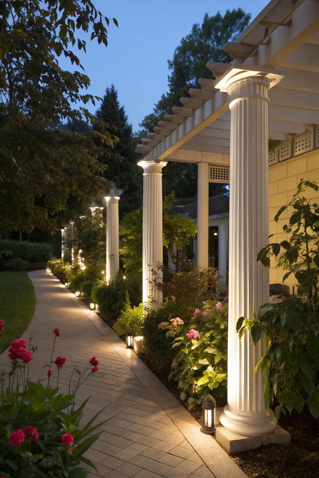 Seamless blend of column lighting and garden landscape