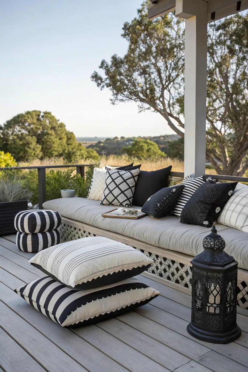 Enhance comfort with layered cushions.