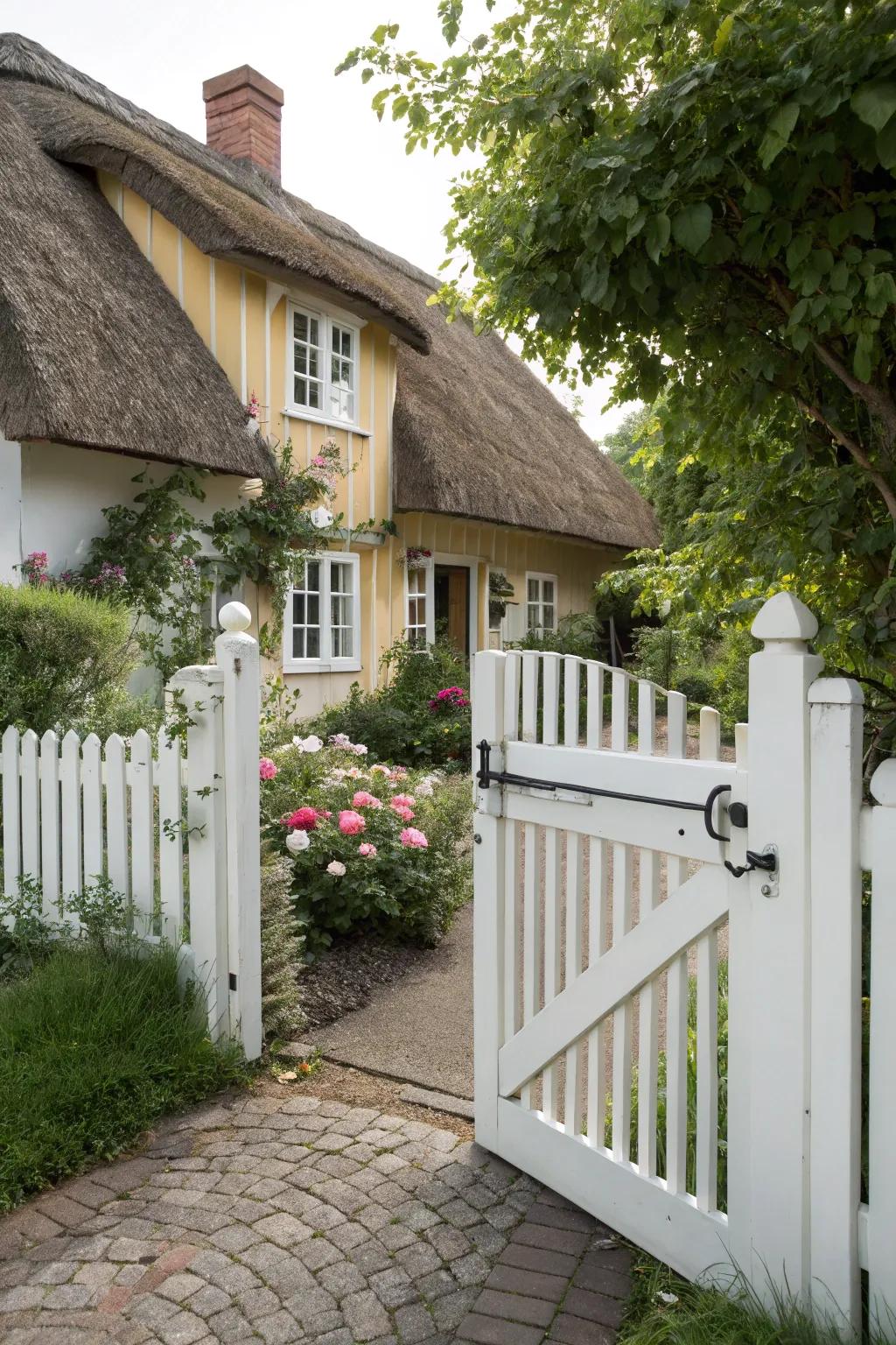 Charming white picket fence.