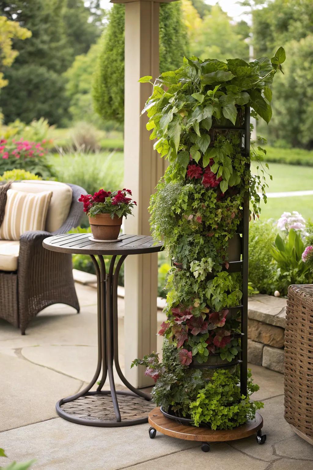 A green oasis with a vertical garden side table.
