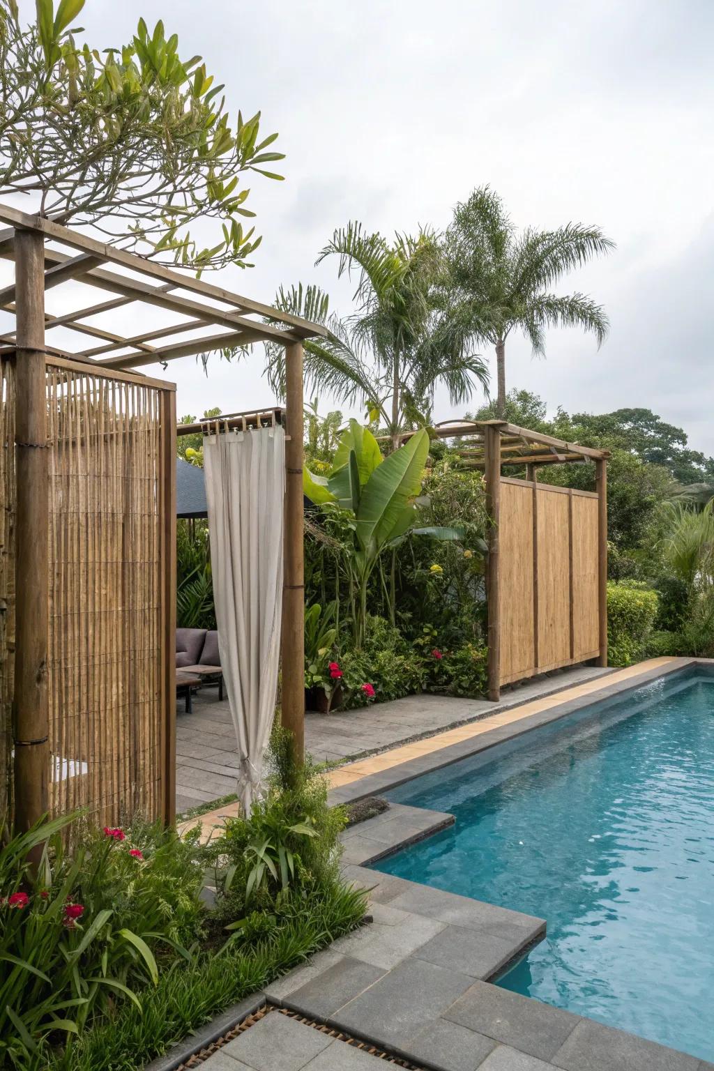 Bamboo screens bring a touch of nature and privacy to any pool enclosure.