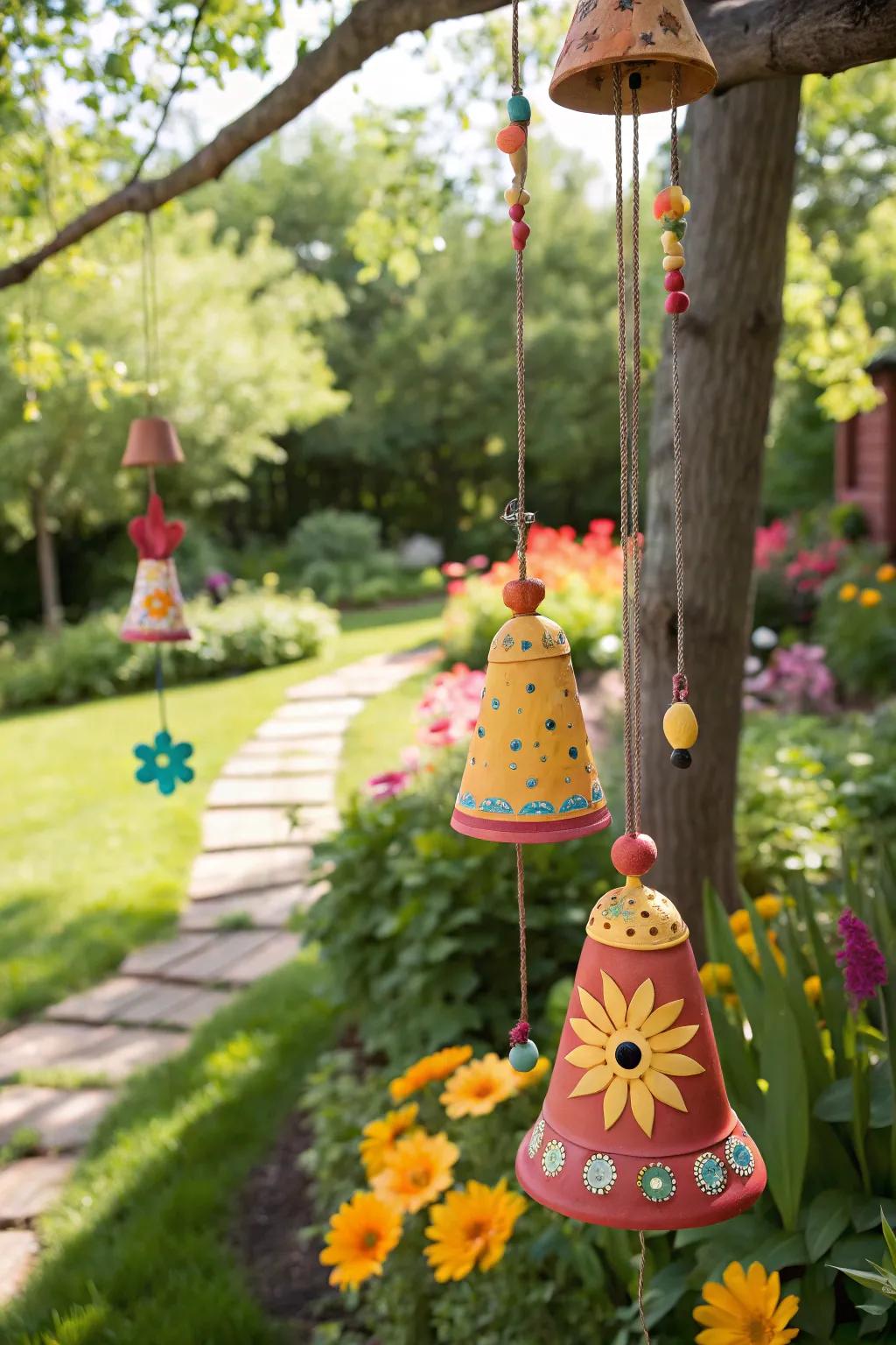 Inject fun with playful and whimsical clay wind chimes.
