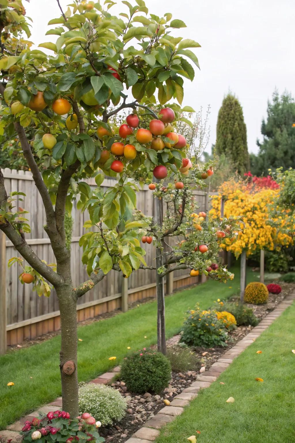 Seasonal variety in fruit trees offers a year-round visual feast.