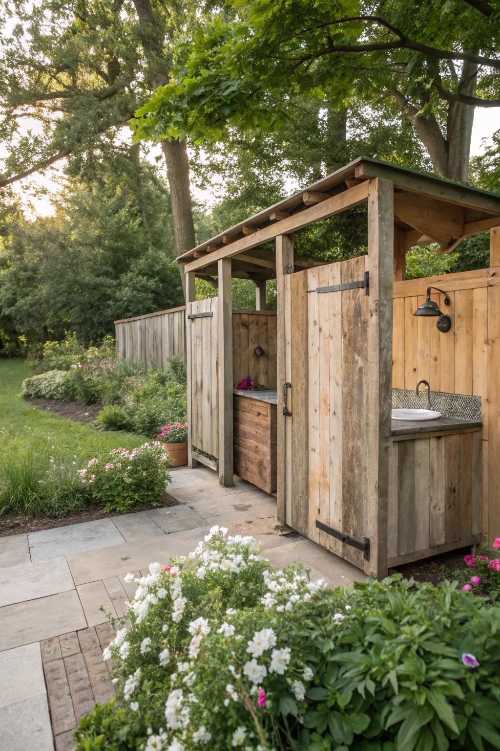 Rustic charm with a changing station made from reclaimed wood.