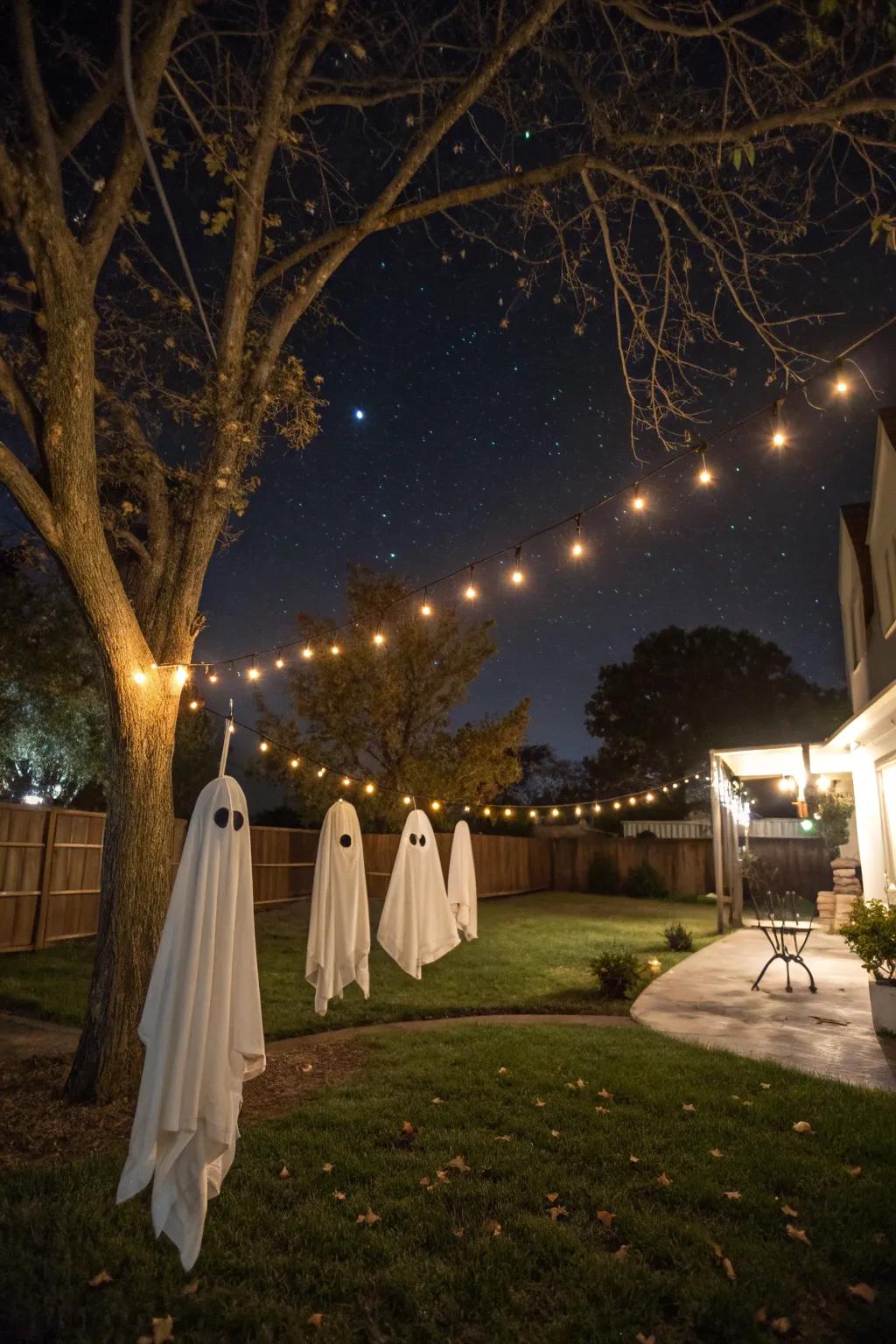 Add a whimsical touch with ghostly string lights.