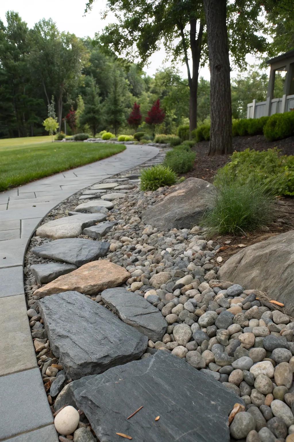 A blend of rock textures adds depth to your park strip.